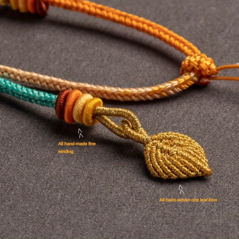 Polyester Fiber Necklace with Double Hanging Leaf Knot Pendant